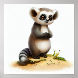 En digital målning av en Cute Lemur Poster
