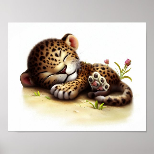 En digital målning av en Cute Leopard Unge Poster (Framsidan)