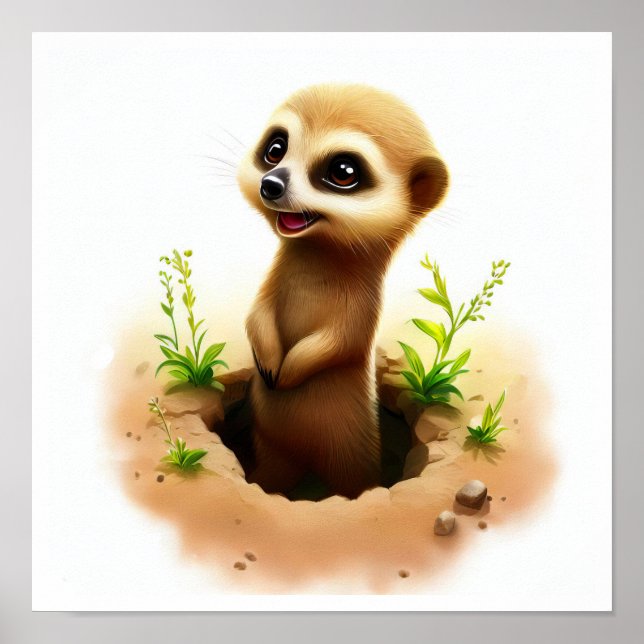 En digital målning av en Cute Meerkat Poster (Framsidan)