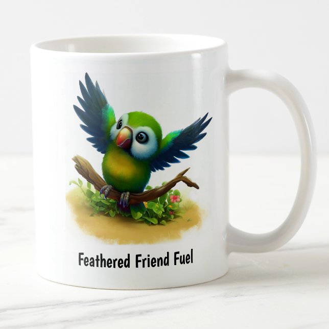 En digital målning av en Cute Merad Shining Parrot Kaffemugg (Skapare uppladdad)