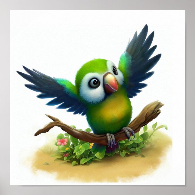 En digital målning av en Cute Merad Shining Parrot Poster (Framsidan)