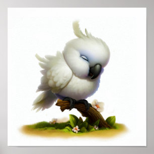 En digital målning av en Cute Moluccan Cockatoo Poster