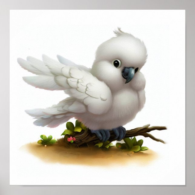 En digital målning av en Cute Moluccan Cockatoo Poster (Framsidan)
