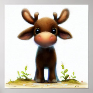 En digital målning av en cute Moose Poster