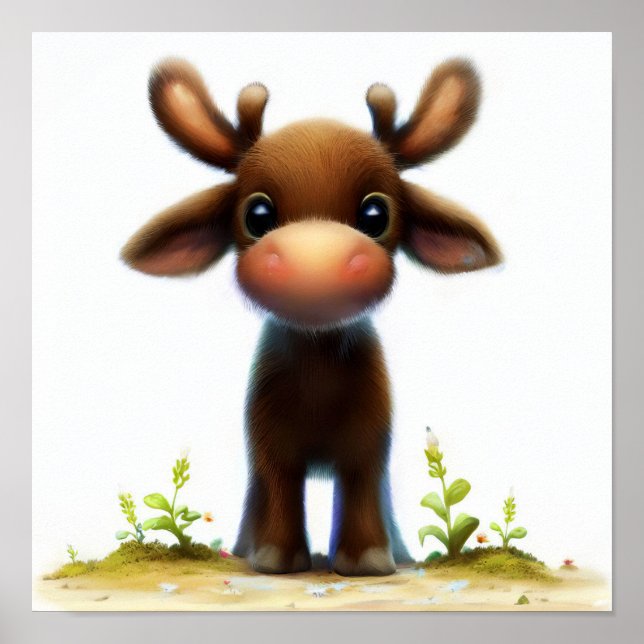 En digital målning av en cute Moose Poster (Framsidan)
