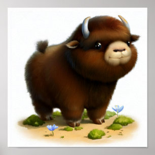 En digital målning av en Cute Musk Ox Poster