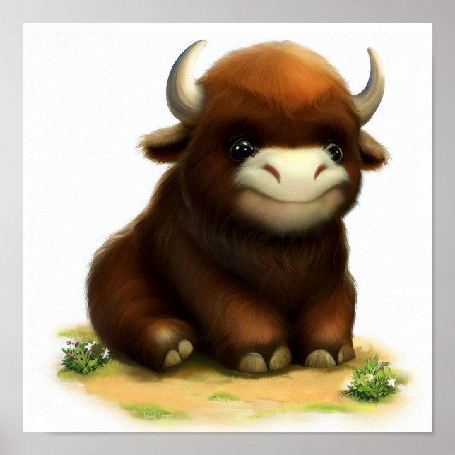 En digital målning av en Cute Musk Ox Poster (Framsidan)