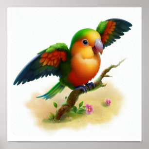 En digital målning av en Cute Orange-Belllied Parr Poster