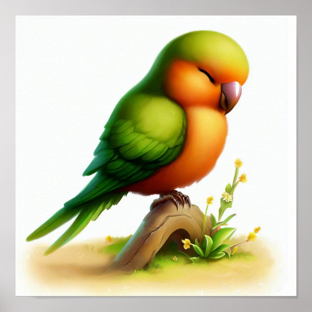 En digital målning av en Cute Orange-Belllied Parr Poster (Framsidan)