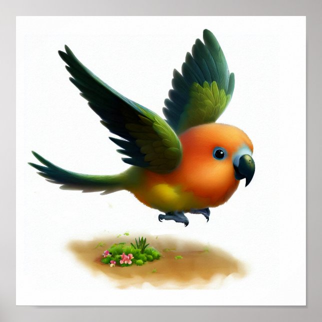 En digital målning av en Cute Orange-Belllied Parr Poster (Framsidan)