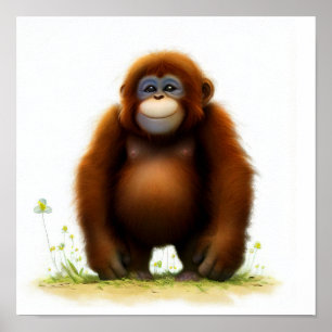 En digital målning av en Cute Orangutan Poster