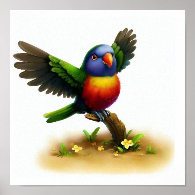 En digital målning av en Cute Ornate Lorikeet Poster (Framsidan)