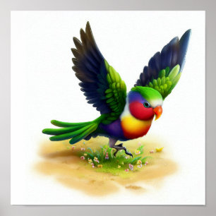 En digital målning av en Cute Ornate Lorikeet Poster