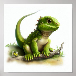 En digital målning av en Cute Young Iguana Poster