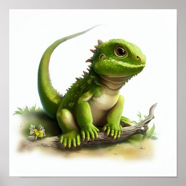 En digital målning av en Cute Young Iguana Poster (Framsidan)