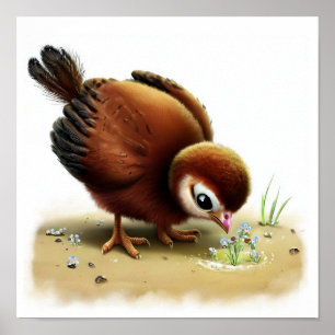 En digital målning av en Cute Young Indian Peafowl Poster