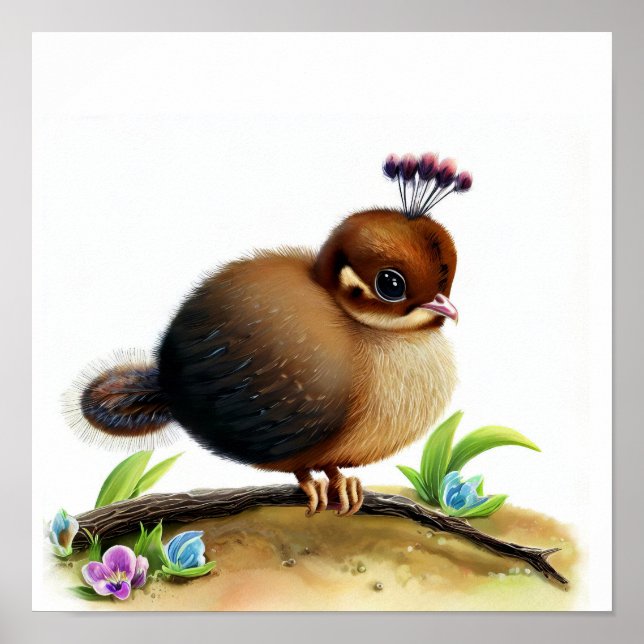 En digital målning av en Cute Young Indian Peafowl Poster (Framsidan)
