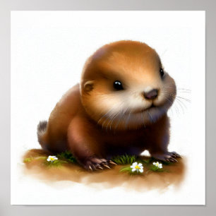 En digital målning av en Cute Young Marmot Poster