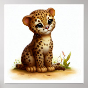 En digital målning av en Cute Young Ocelot Poster