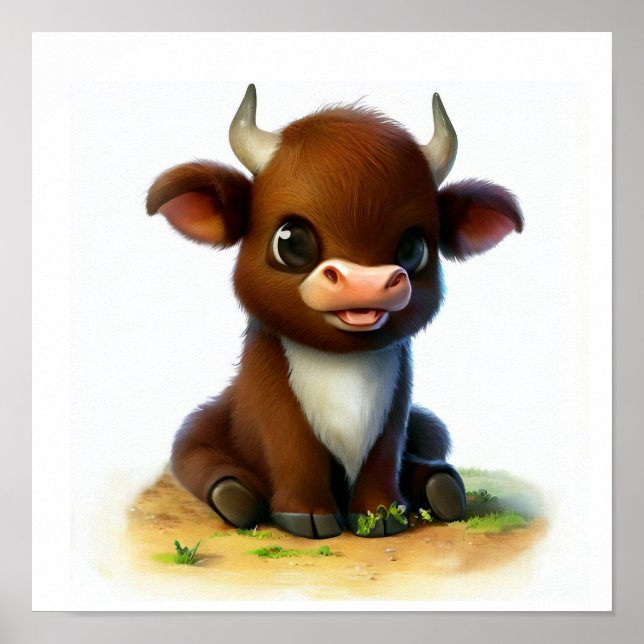 En digital målning av en Cute Young Ox Poster (Framsidan)