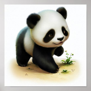 En digital målning av en Cute Young Panda Poster