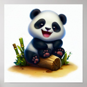 En digital målning av en Cute Young Panda Poster