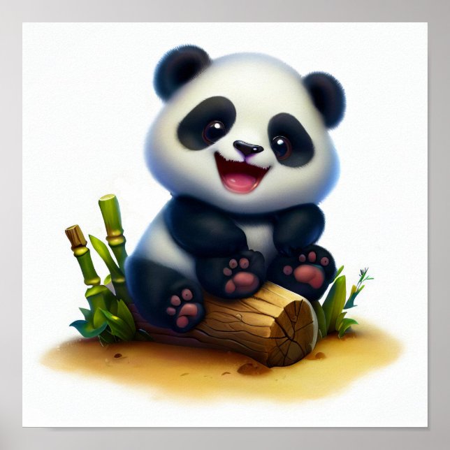 En digital målning av en Cute Young Panda Poster (Framsidan)