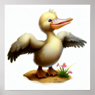 En digital målning av en Cute Young Pelican Poster