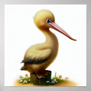 En digital målning av en Cute Young Pelican Poster