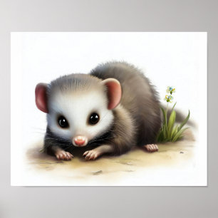 En digital målning av en nordamerikansk Opossum Poster