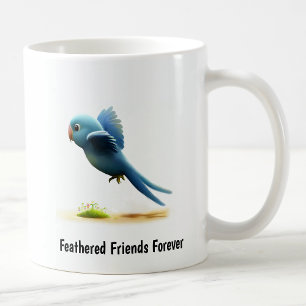 En digital målning av en söt blåhuvad papegoja kaffemugg