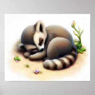 En digital målning av en söt lemur poster