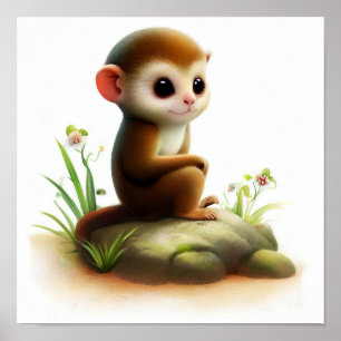 En digital målning av en ung Cute Squirrel-apa Poster