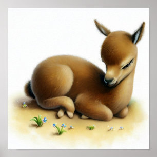 En digital målning av en ung cute Vicuna Poster