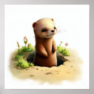 En digital målning av en ung söt vessla poster