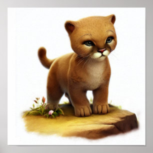 En digital målning av en unge Cute Puma Poster