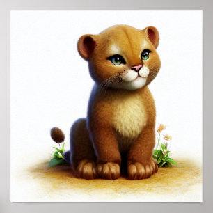 En digital målning av en unge Cute Puma Poster