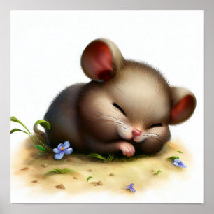 En digital målning av en unge Cute Råtta Poster