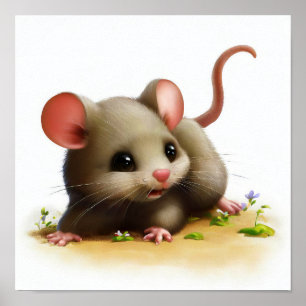En digital målning av en unge Cute Råtta Poster