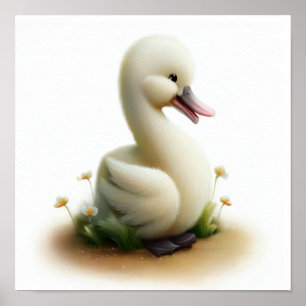 En digital målning av en unge Cute Svan Poster