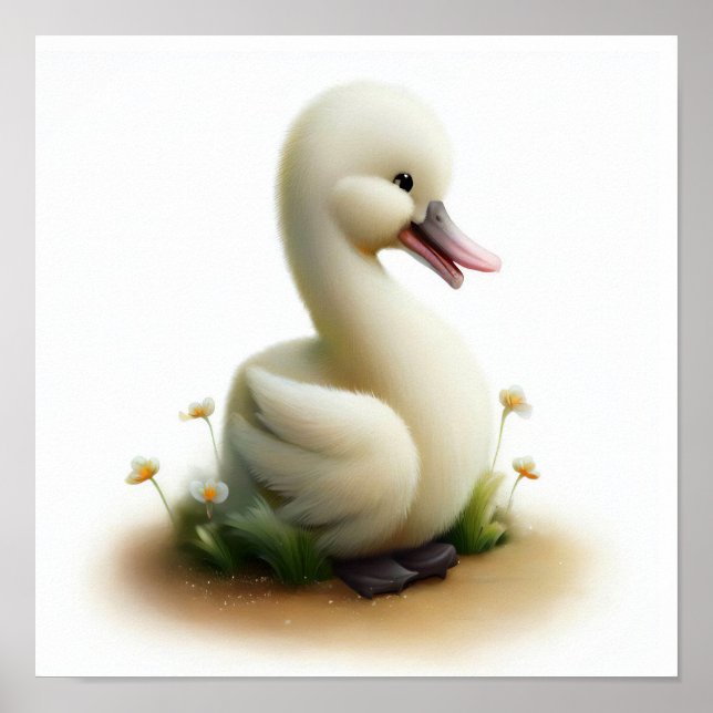 En digital målning av en unge Cute Svan Poster (Framsidan)