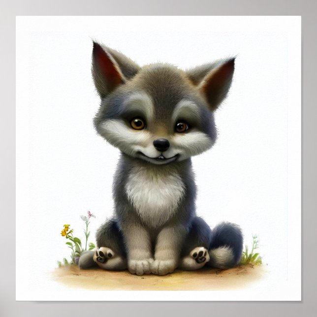 En digital målning av en Varg med tunn cute Poster (Framsidan)