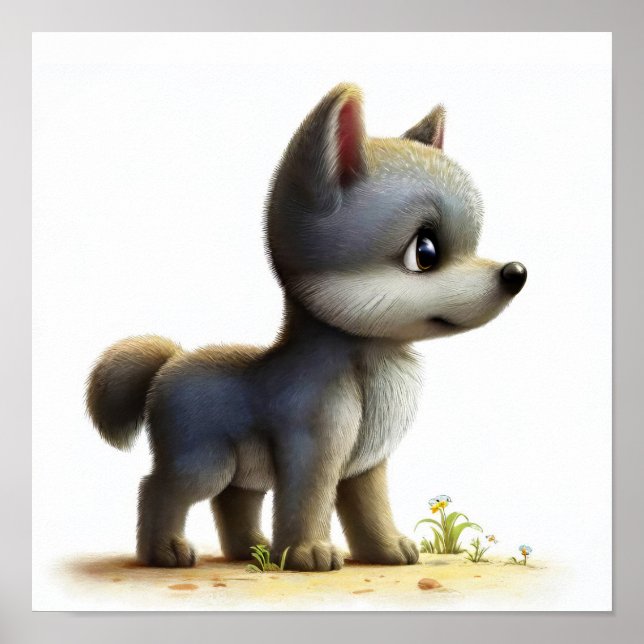 En digital målning av en Varg med tunn cute Poster (Framsidan)
