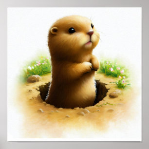 En digital målning av en Young Cute Prairie-Hund Poster