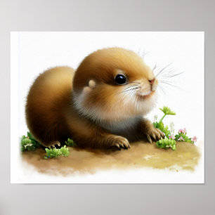 En digital målning av en Young Cute Prairie-Hund Poster