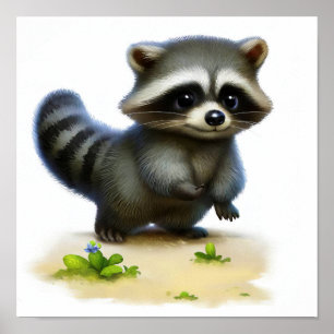 En digital målning av en Young Cute Racoon Poster