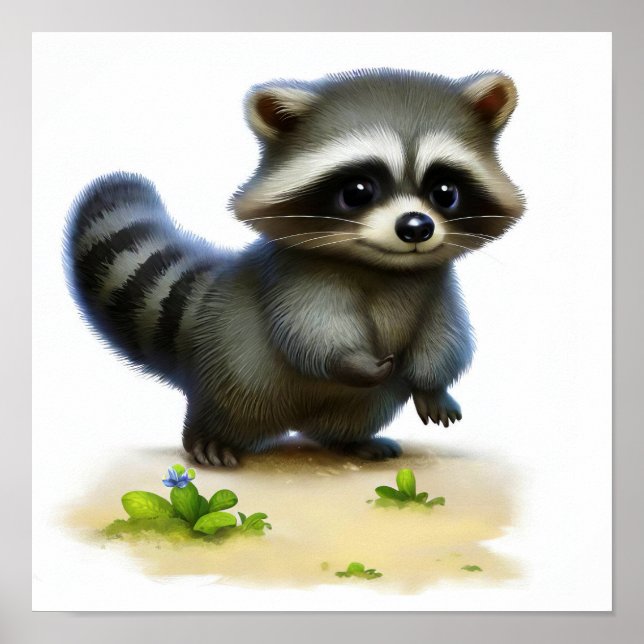 En digital målning av en Young Cute Racoon Poster (Framsidan)
