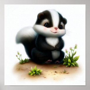 En digital målning av en Young Cute Skunk Poster
