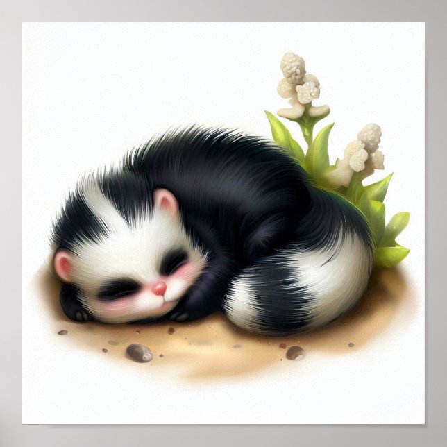 En digital målning av en Young Cute Skunk Poster (Framsidan)