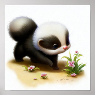En digital målning av en Young Cute Skunk Poster